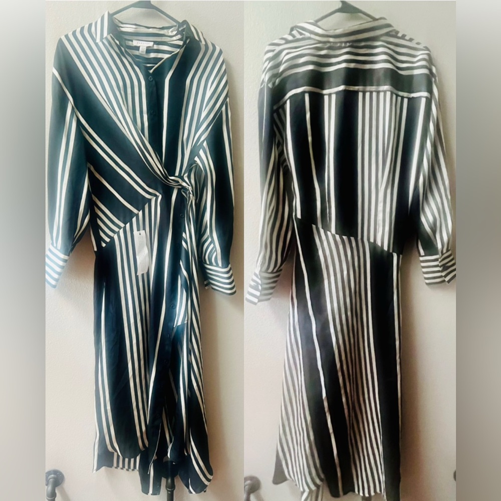 TOPSHOP ASYMMETRICAL BLK/WHITE STRIPED BUTTON DOWN SHIRT DRESS SIZE 4~NWT - Picture 2 of 9